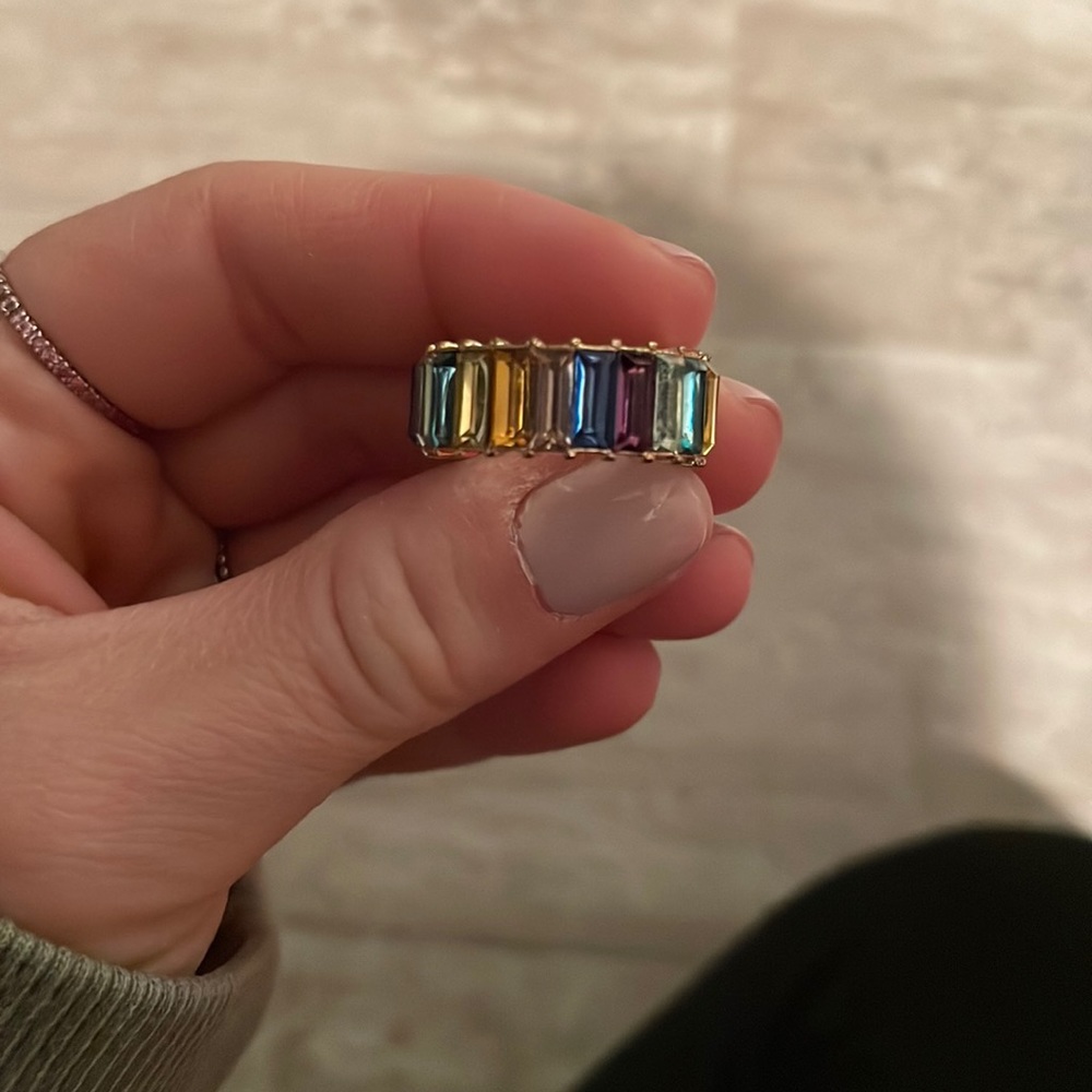 Rainbow and Gold Baguette Ring size 7